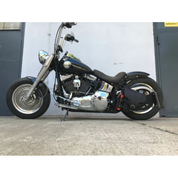 BBP Custom Schwarze Hades Swing-Tasche mit Flaschenhalter, passend für Harley-Davidson Softail