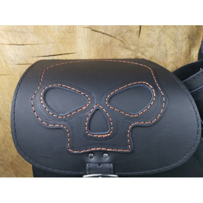 BBP Custom Dyna Skull Orange Schaukeltasche mit Flaschenhalter passend für Harley-Davidson Street Bob