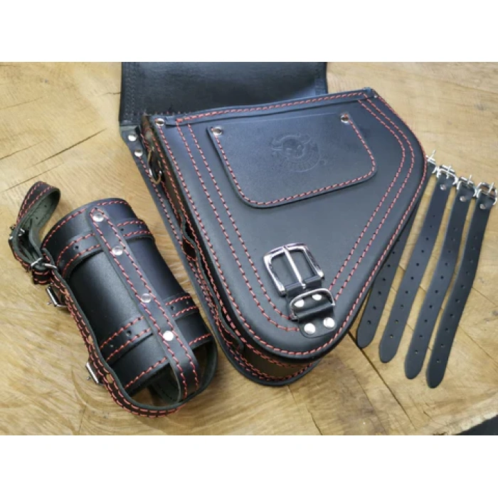 BBP Custom Diablo Red Swing Bag mit Flaschenhalter, passend für Harley-Davidson Softail