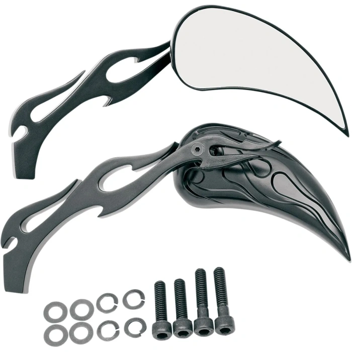 BBP Custom MIRROR KIT FLAME TEARDROP W/ FLAME STEMS BLACK 06400289 jpg