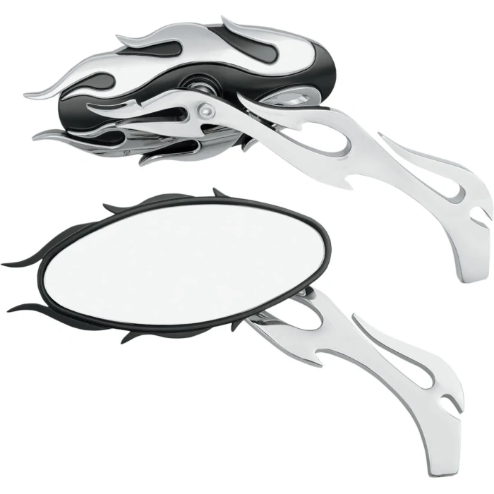 BBP Custom MIRROR KIT FLAME OVAL W/ FLAME STEMS CHROME/BLACK 06400483 jpg