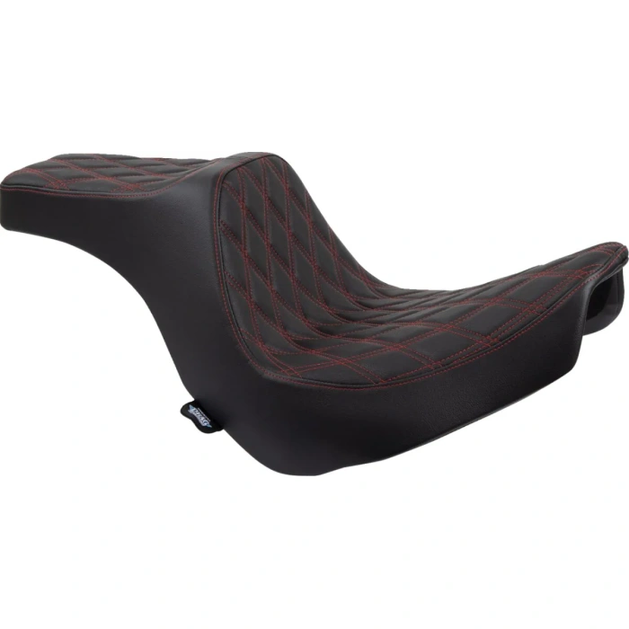 BBP Custom Predator III Seat - Double Diamond - Black w/ Red Stitching - Softail 18+ 08021492 jpg