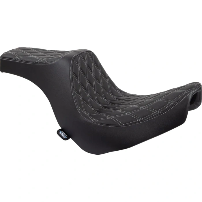 BBP Custom Predator III Seat - Double Diamond - Black w/ Silver Stitching - Softail 18+ 08021493 jpg