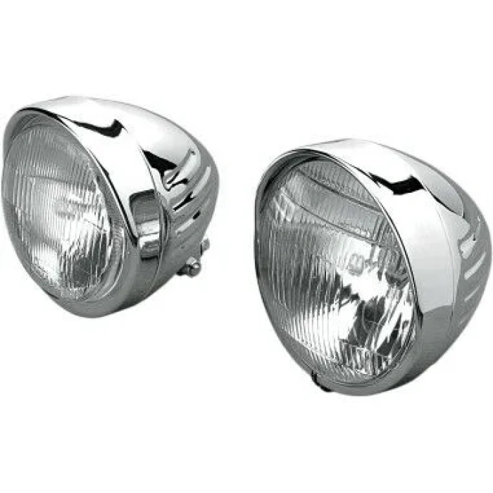 BBP Custom CHROME CUSTOM 5-3/4" GROOVED SPRINGER-STYLE HEADLIGHT WITH VISOR 20011124 jpg