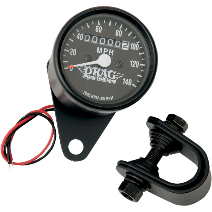 BBP Custom 2.4" MECHANICAL SPEEDOMETER 2:1 BLACK HOUSING BLACK FACE 22100249 jpg