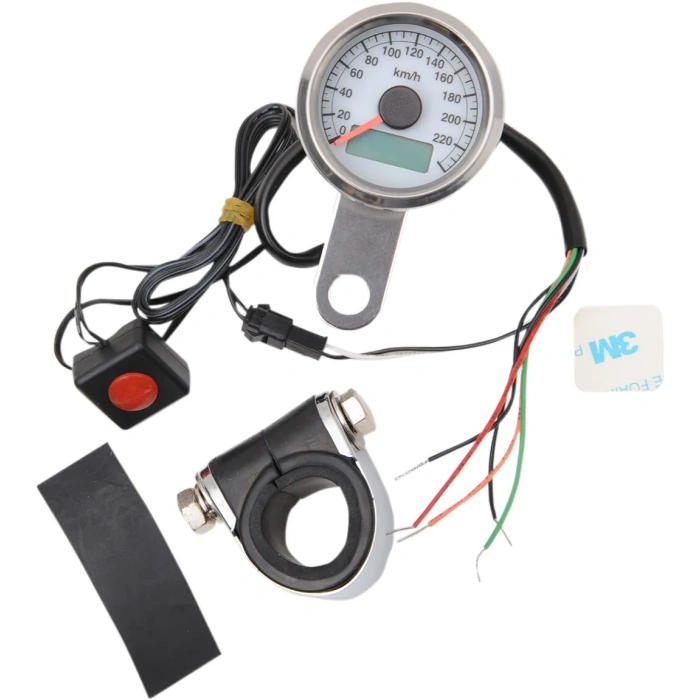 BBP Custom 220 KM/H WHITE FACE PROGRAMMABLE MINI ELECTRONIC SPEEDOMETER WITH ODOMETER/TRIPMETER 1.87" 22100325 jpg