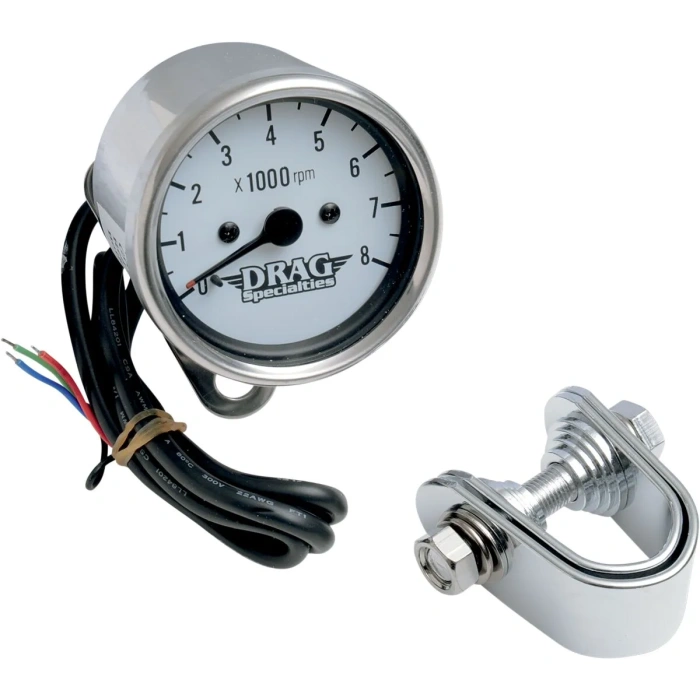 BBP Custom 2.4" TACHOMETER 8000RPM BULB CHROME WHITE FACE 22110058 jpg