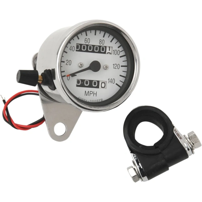 BBP Custom 2.4" MECHANICAL SPEEDOMETER MPH 2:1 W/ TRIP-METER CHROME HOUSING WHITE FACE DS243836 jpg