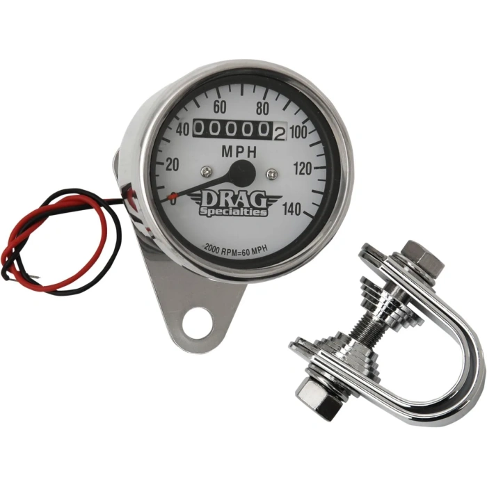 BBP Custom 2.4" MECHANICAL SPEEDOMETER 2:1 CHROME WHITE FACE DS244135 jpg