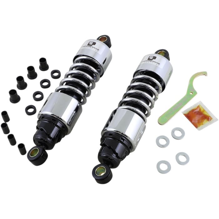 BBP Custom PROGRESSIVE SUSPENSION 412 SERIES AMERICAN-TUNED GAS SHOCKS CHROME 11.5" 13100472 jpg